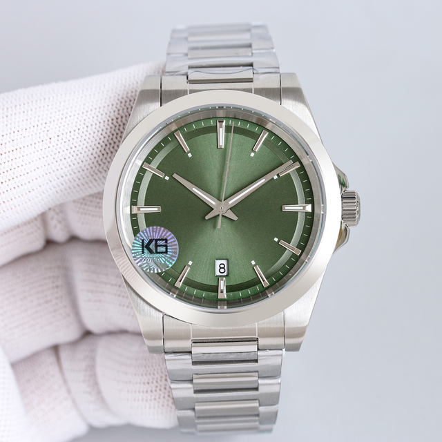 Luxury Casual Business Men's Automatic Mechanical Watch, Green Sunray Dial, Stainless Steel Strap, Date Display