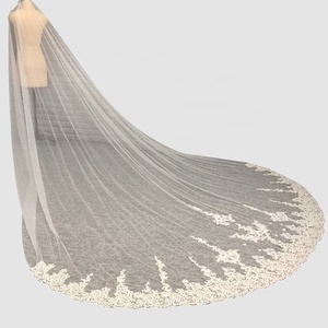 Mạng Che Mặt Cô Dâu Dài Màu Trắng 4 Mét Mạng Che Mặt Ren Một Lớp Viền Ren - Product Image 2