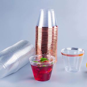 Vasos y platillos desechables de plástico dorado de 9 oz para fiestas, cócteles y servicio de té, ideales para envíos transfronterizos. - Product Image 4