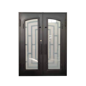 Porte d'entrée contemporaine Qifan en acier thermolaqué noir avec design géométrique en verre, style battant, fonctionnement manuel - Product Image 3