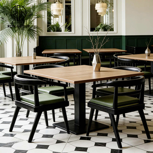Ensemble de table et de chaises de restaurant moderne en bois vert et cuir, multifonctionnel, pour la restauration rapide et les cafés - Product Image 1