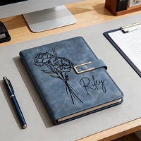 Ensemble de Journaux en Cuir Faits Main de Luxe Personnalisés, Stylo Signature Gravé au Laser avec Fleur de Naissance, Cadeaux Souvenirs Promotionnels pour la Promotion de la Classe 2026