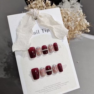 Hecho a mano cuadrado acrílico ABS Material a granel venta al por mayor 3D ataúd corto prensa de <span class=keywords><strong>uñas</strong></span> Simple <span class=keywords><strong>vino</strong></span> rojo francés perla Halal dedo - Product Image 3