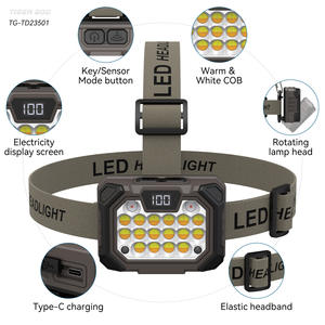 Lampe frontale Tiger God Led 2000Maha rechargeable avec affichage de la puissance pour le cyclisme, la pêche nocturne, tête de lampe rotative - Product Image 1