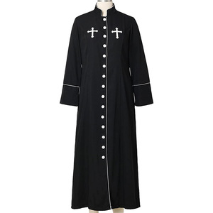 Túnica clerical, disfraz de sacerdote, vestido largo de sacerdote, bordado de cruz en blanco y negro, juego de rol de Halloween, talla para adultos - Product Image 2