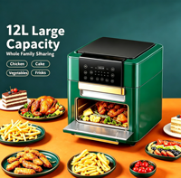 Four à Air Chaud Électrique 12L Vert avec Intérieur en Acier Inoxydable pour la Cuisson et la Rôtissure Familiale