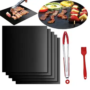 Conjunto de 5 tapetes para grelha de churrasco, antiaderentes e tapetes de cozimento reutilizáveis, fácil de limpar, acessórios de grelha de churrasco