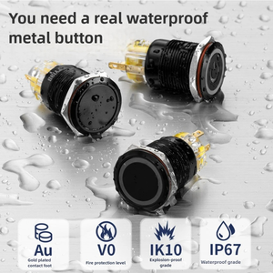 Nút kim loại màu đen 19mm với dải tự khóa tròn cung cấp năng lượng, khởi động lại máy tính, dừng bắt đầu tròn nhỏ - Product Image 3