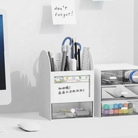 Porte-stylo mignon avec tiroir, organiseur de bureau avec emplacement pour notes et compartiments, boîte de rangement de papeterie Kawaii pour le bureau et l'école