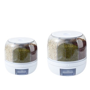Conteneur de stockage de riz rotatif, hermétique, anti-insectes, anti-humidité, pour usage domestique, rond, transparent, blanc - Product Image 5