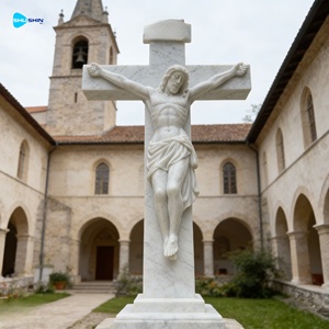 تمثال يسوع المسيح على الصليب من الرخام الطبيعي، مصنوع يدويًا، متين وجديد، مناسب للكنائس، ضمان 5 سنوات، لون حجر طبيعي 100% - Product Image 6