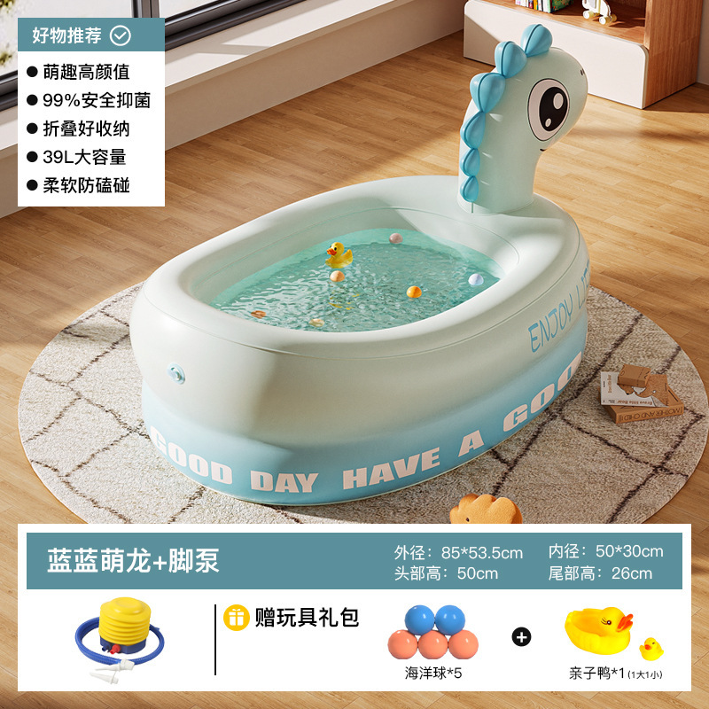 blue dragon bathtub 50-30 cm, foot pump, 5 balls, duck set
