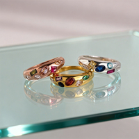 Bague en or plaqué 18 carats haut de gamme avec zircon, simple et tendance, bague en laiton avec sertissage à bélière pour cadeaux ou fêtes