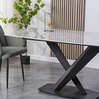 Vente directe d'usine, table à manger de luxe, table rectangulaire avec plateau en marbre, base en métal, table à manger