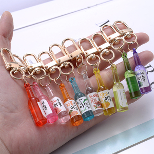 Korean Fashion Glass Drink Keychain 10 Color Simulation Resin Bottle Trinket Women Keyring Jewelry Pendant Travel Gift