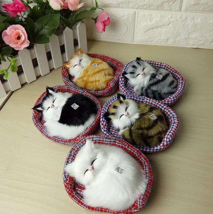 Mainan Hewan Kucing Tidur Mewah Mainan Mewah Kehidupan Nyata Mewah dengan Mainan Suara Hadiah Ulang Tahun Anak Perempuan untuk Anak-anak Boneka Simulasi Indah