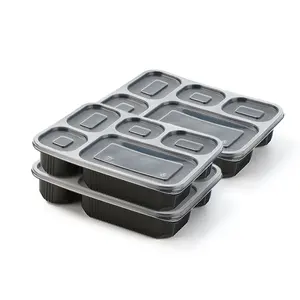 מחיר סיטונאי פלסטיק קופסאות טייק אווי אטומות למיקרוגל מכסה מלבן 5 תאים מיכל הכנה למזון עם מכסה