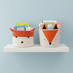 Cestini Portaoggetti Intrecciati in Corda di Cotone Naturale a Forma di Volpe, Pieghevoli per Organizzare Giocattoli e Libri - Product Image 2