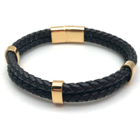 Bijoux obdienne à la mode pour hommes, cordon en cuir véritable tressé avec bracelet de breloques en acier inoxydable