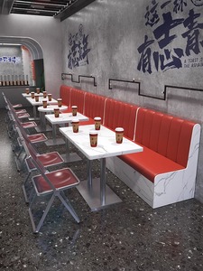 Conjunto de Mesa con Patrón de Mármol y Sillas Plegables Apilables Tapizadas en Cuero Azul Rey, Sofás de Restaurante para Hamburguesería - Product Image 5