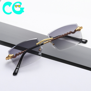 Nouvelles Lunettes de Soleil Élégantes 2022 avec Verres Polygonaux Effet <span class=keywords><strong>Serpent</strong></span>, Monture Métallique Tendance, Lunettes de Soleil Sans Monture en Gros - Product Image 1