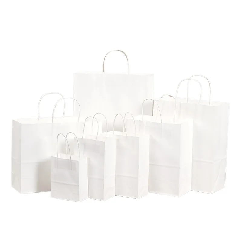 Saco de papel kraft frango frito branco logotipo personalizado reciclável para tirar sacola de embalagem de papel comida pão com manuseio plano
