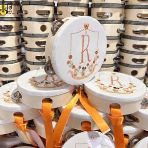 Tambourin en bois personnalisé Tamburelli avec ruban de soie coloré de 6 pouces pour mariage, église, fête, instrument de percussion sonore, prix attractif - Product Image 4