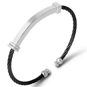 Yiwu Aceon Velle-Cable de giro de acero inoxidable, extensible, brazalete abierto, cuentas, extremo estrecho, curvado, barra de identificación, pulsera de alambre