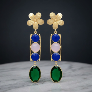 New Arrival Gold Plated <b>Sapphire</b> Emerald Pink Hydro Gemstones Dangle and Flower Stud <b>Earrings</b> for Weddings Parties and Gifts - Product Image 3