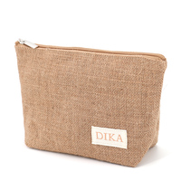 Pochette cosmétique en jute naturelle biodégradable avec fermeture éclair et logo personnalisé