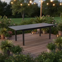 Table à manger extensible moderne d'extérieur avec plateau en verre, en aluminium durable, résistante aux intempéries, pour la maison, le bar, la ferme, l'hôtel, le centre commercial