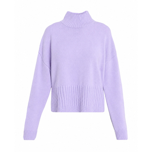 Maglione da <span class=keywords><strong>Donna</strong></span> a Collo Alto con Logo Personalizzato, 12GG, Misto <span class=keywords><strong>Cotone</strong></span>, Orlo a Costine Larghe, Manica Lunga, Pullover Autunnale - Product Image 5