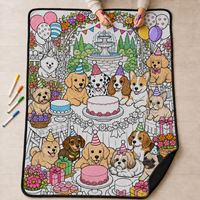 Selimut Mewarnai yang Dapat Dicuci Pola Pesta Anjing Lucu DIY Selimut Grafiti Interaktif Orang Tua-Anak Selimut Lukis Kreatif