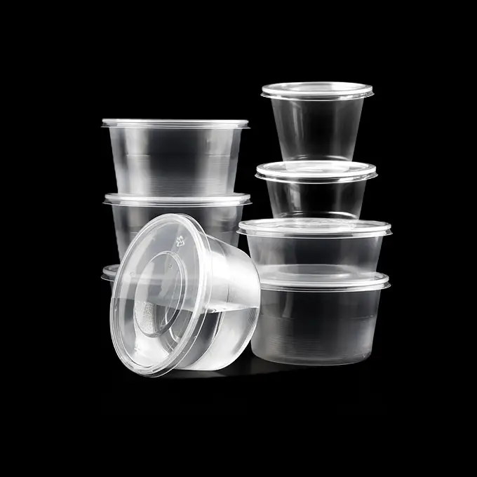 280Ml 300Ml 500Ml Disposable Black Clear Sauce Cups Round Food Grade Plastic Pp Deli Sauce Containers With Lid