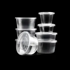 280Ml 300Ml 500Ml Wegwerp Black Clear Saus Cups Ronde Food Grade Plastic Pp Deli Saus Containers Met deksel