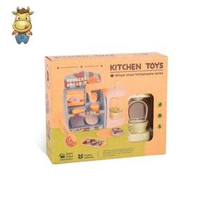Ensemble de jeu de cuisine intelligent pour enfants en paille de blé et PP, comprenant cuisinière, four, micro-ondes, casseroles, poêles, cuiseur à riz et aliments - Product Image 1