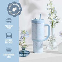 Tumbler Vakum Isolasi Stainless Steel 40oz Terbaru dengan Gagang dan Sedotan, Mug Air Portabel Ramah Mobil untuk Perjalanan