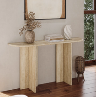 Table de console moderne et luxueuse personnalisée en pierre de travertin beige pour bar à la maison pour dessus de salon