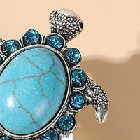 Bague ethnique unisexe en alliage plaqué or avec turquoise bleu et strass en forme de tortue, modèle ZT1492, stock direct