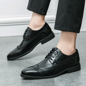 New Spring Men's Business Casual Leather Shoes Fashion Pointed Toe Low-<b>Top</b> Lace-Up Shoes Drop Shipping Available - Product Image 3