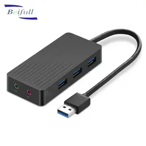 USB 3.0 Hub 3 Ports USB Sound Card 2 in 1 with Audio and Mic Combo Stereo Adapter 3.5mm Jack