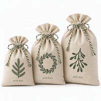 Ensemble de sacs cadeaux en coton mousseline naturel avec logo personnalisé, imprimé botanique scandinave, pour Noël, mariage, pochette pour cadeaux, 3 tailles