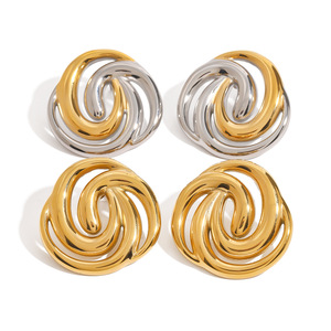 Yueli Geometric <b>Stud</b> Earrings Gold <b>Silver</b> Tone Irregular Line Design Everyday Wear - Product Image 5