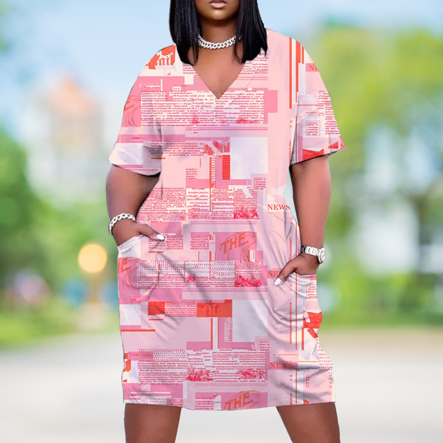 Casual Women Summer Hawaiian Dress - Modest & Loose V-neck