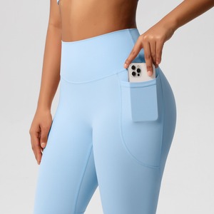 Leggings taille haute pour femmes, pantalons de yoga extensibles avec poches, collants de sport de couleur unie pour le fitness et la course à pied - Product Image 3