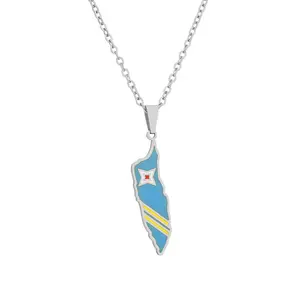 New Aruba Map Flag Pendant Necklace For Women Men Gold Silver Color Stainless Steel Fashion Jewelry Patriota Gifts