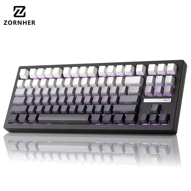 Zornher ZH870 Wireless Mechanical Gaming Keyboard 80% Black Custom Creamy Sound Shine Through PBT Keycaps Hot Swappable RGB