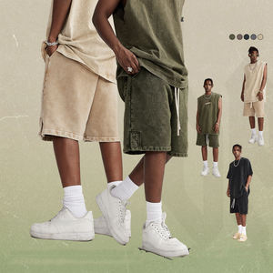 Pantalones Cortos Deportivos Transpirables Vintage para Hombre, Lavado Ácido Personalizado, 100% Algodón, Dobladillo sin Rematar, Pantalones Cortos de Felpa Francesa - Product Image 5