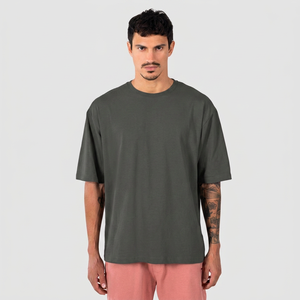 เสื้อยืดคอกลมแขนสั้นทรงโอเวอร์ไซส์สีพื้นสำหรับผู้ชาย ผ้าฝ้ายเจอร์ซีย์ 100% ย้อมสีเรียบ ทรงปกติ ความยาวปกติ สไตล์สปอร์ต - Product Image 1