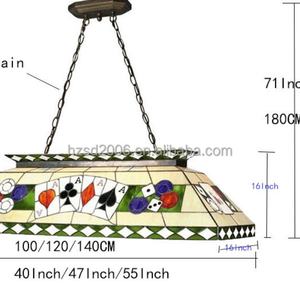Lámpara Colgante LED Rectangular Estilo Tiffany de 48'' para Mesa de Billar, 6 Luces, Control Táctil, 110V-240V, para Mesa de Póker, Acabado Teñido - Product Image 6